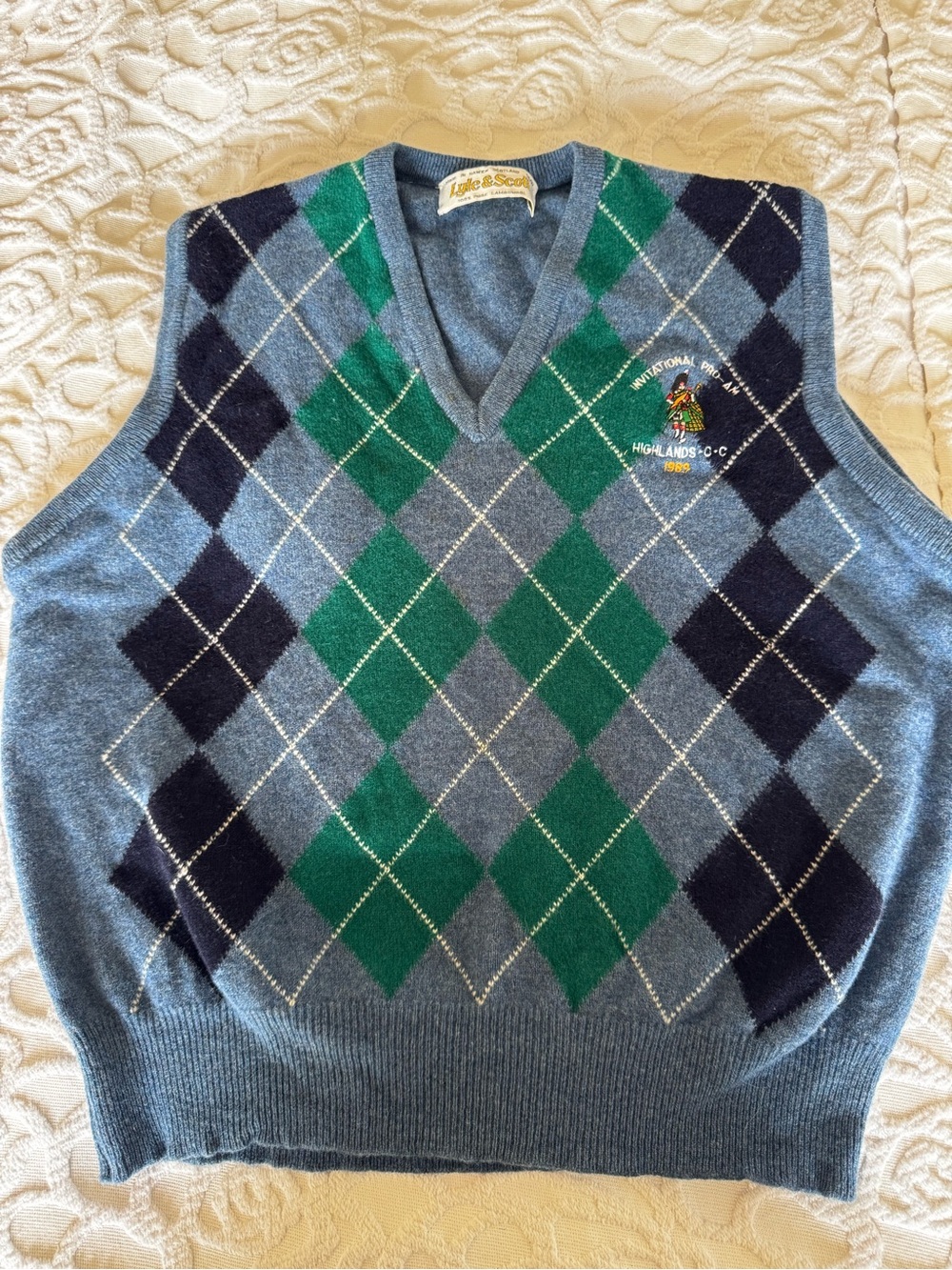 Vintage 1989 Scottish Lambswool Argyle Golf Sweater Vest M
